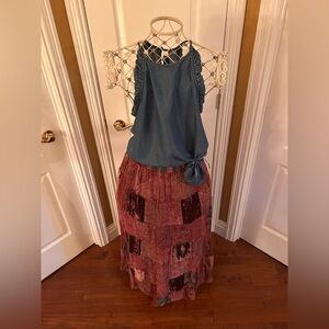 Boho Patchwork Maxi Skirt in Maroon new